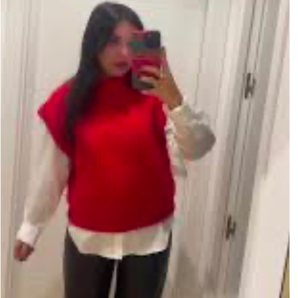 Zara cable knit chunky red sweater vest top sz.XS